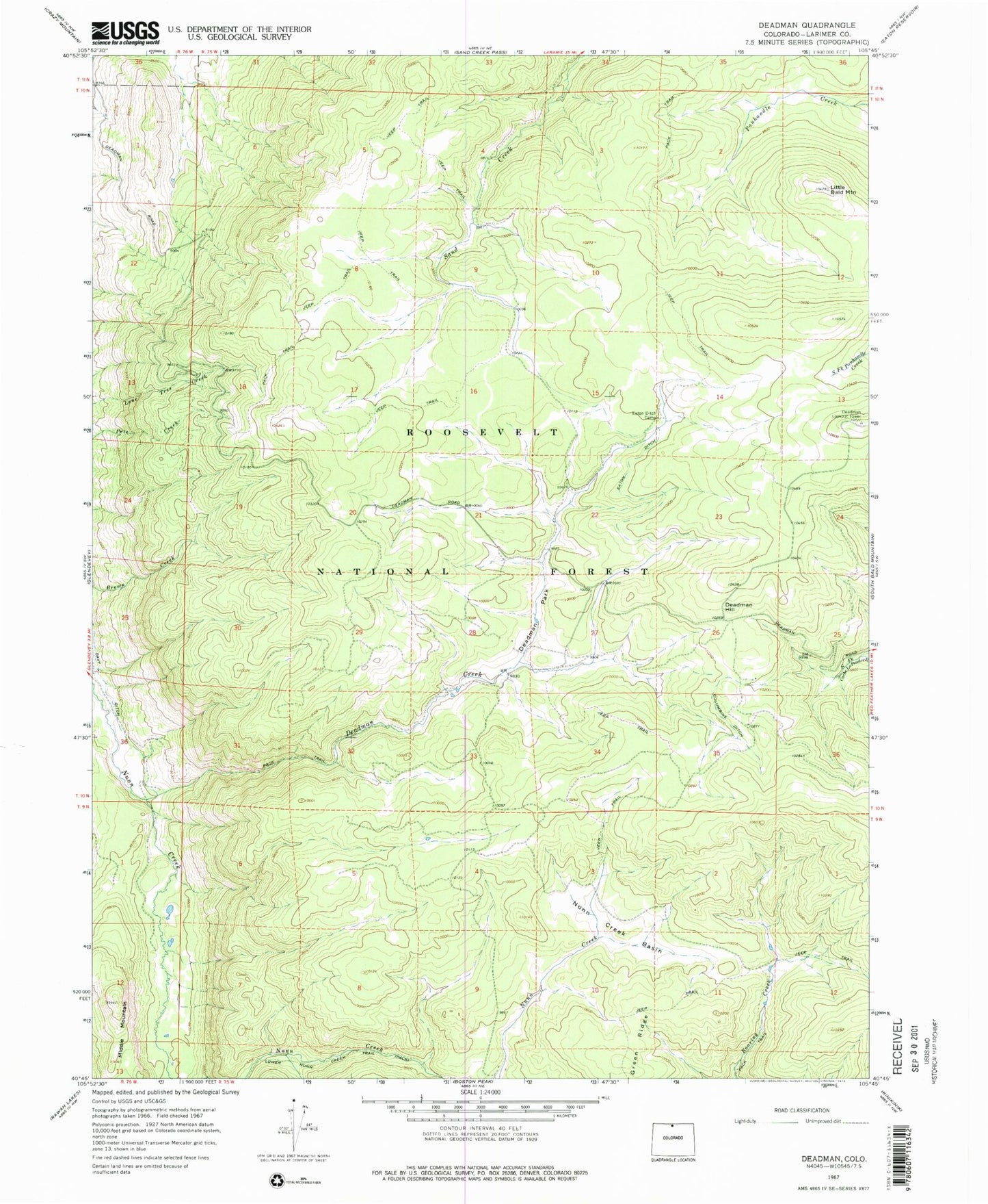 Classic USGS Deadman Park Colorado 7.5'x7.5' Topo Map Image