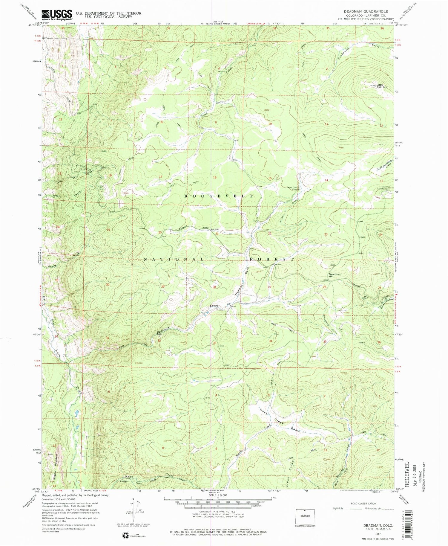 Classic USGS Deadman Park Colorado 7.5'x7.5' Topo Map Image