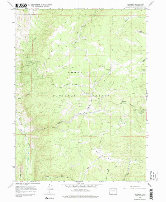 Classic USGS Deadman Park Colorado 7.5'x7.5' Topo Map Image