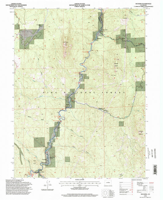 Classic USGS Deckers Colorado 7.5'x7.5' Topo Map Image