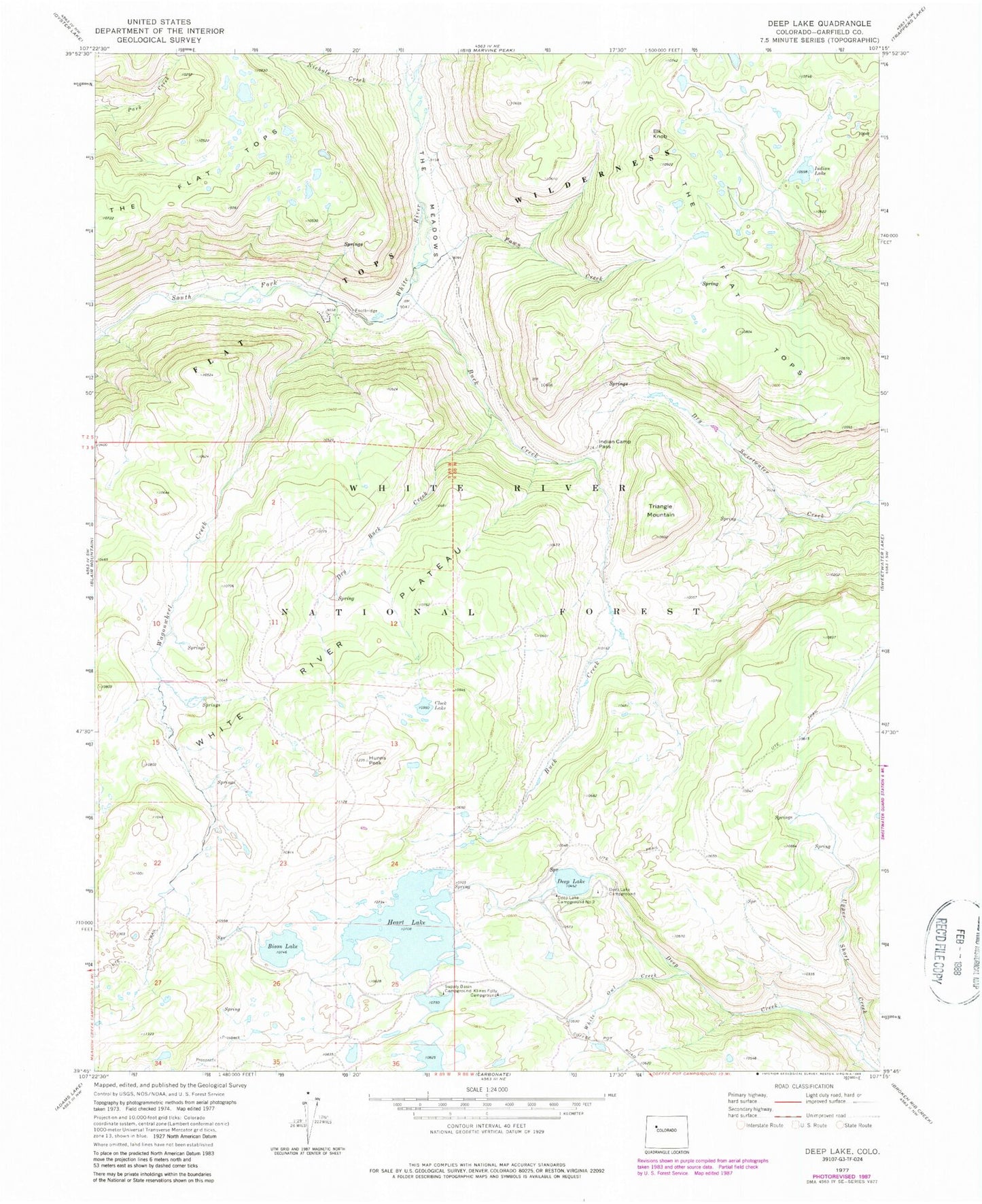 Classic USGS Deep Lake Colorado 7.5'x7.5' Topo Map Image