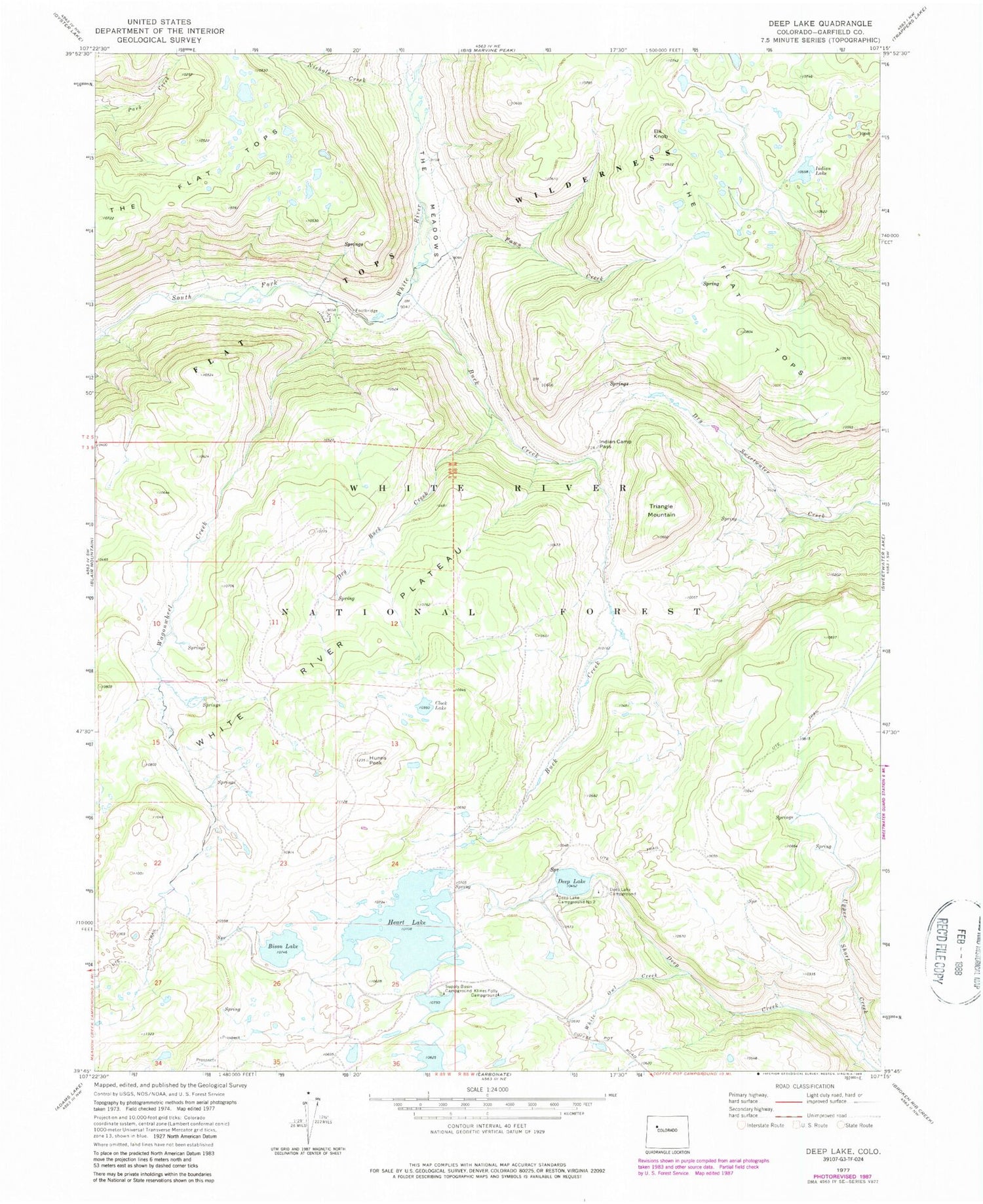 Classic USGS Deep Lake Colorado 7.5'x7.5' Topo Map Image