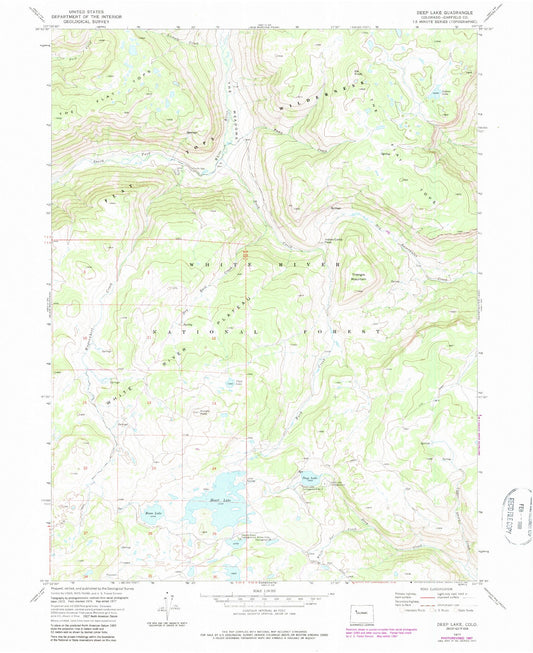 Classic USGS Deep Lake Colorado 7.5'x7.5' Topo Map Image