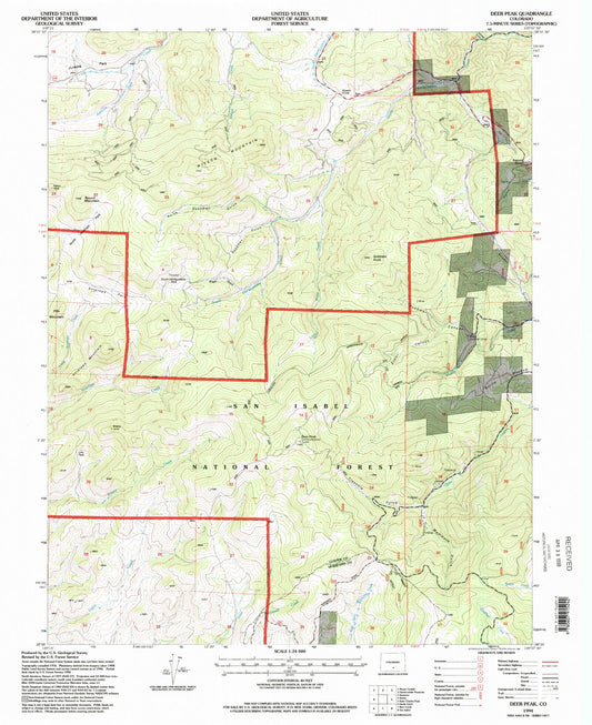 Classic USGS Deer Peak Colorado 7.5'x7.5' Topo Map Image
