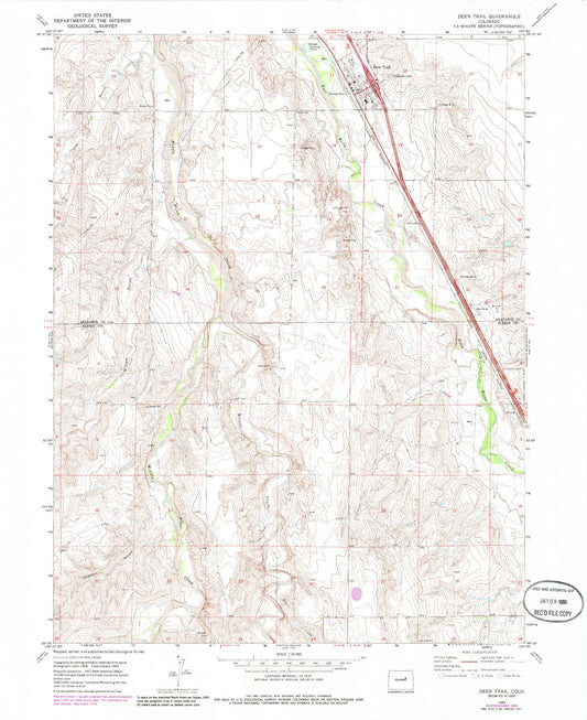Classic USGS Deer Trail Colorado 7.5'x7.5' Topo Map Image