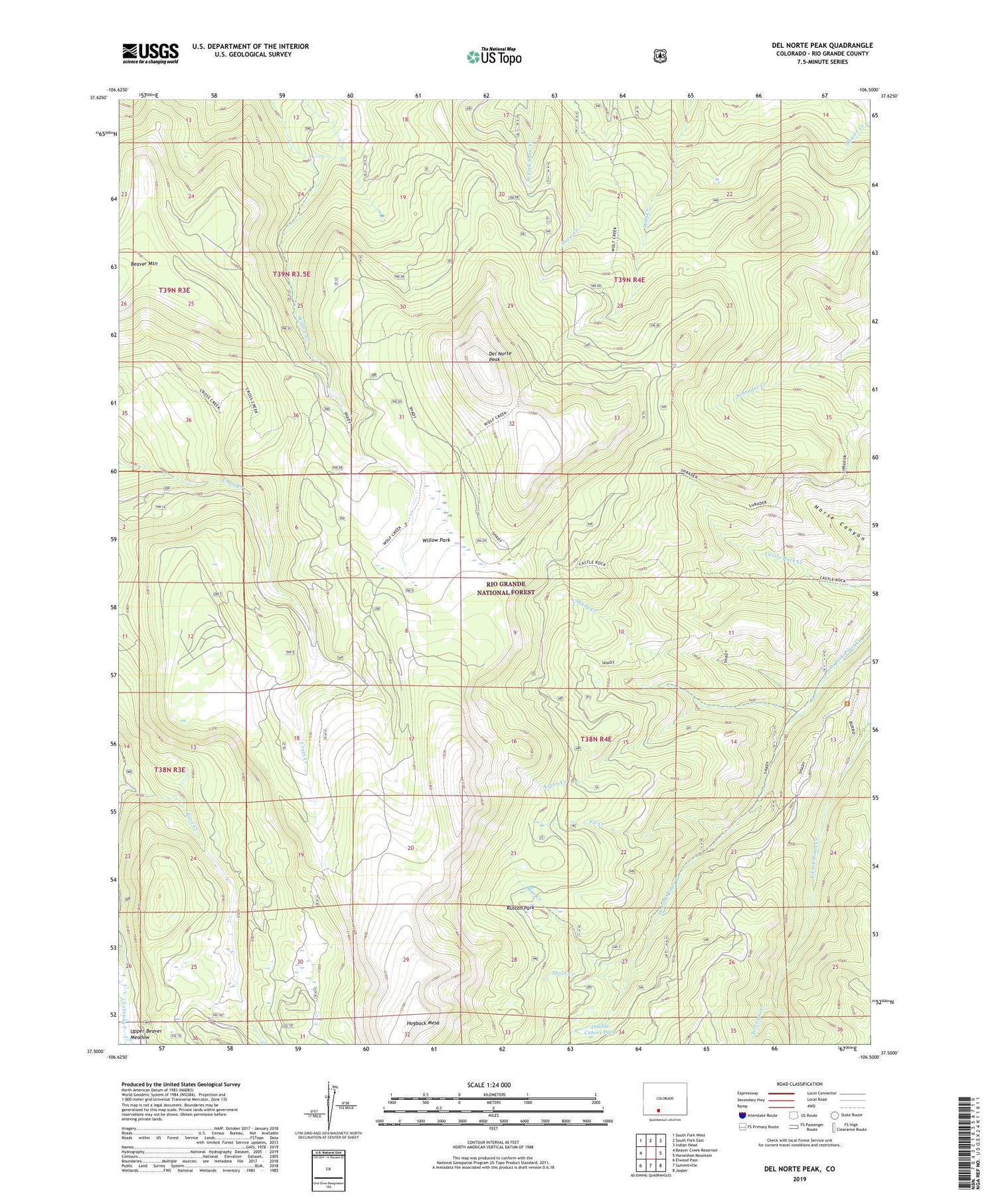 Del Norte Peak Colorado US Topo Map Image