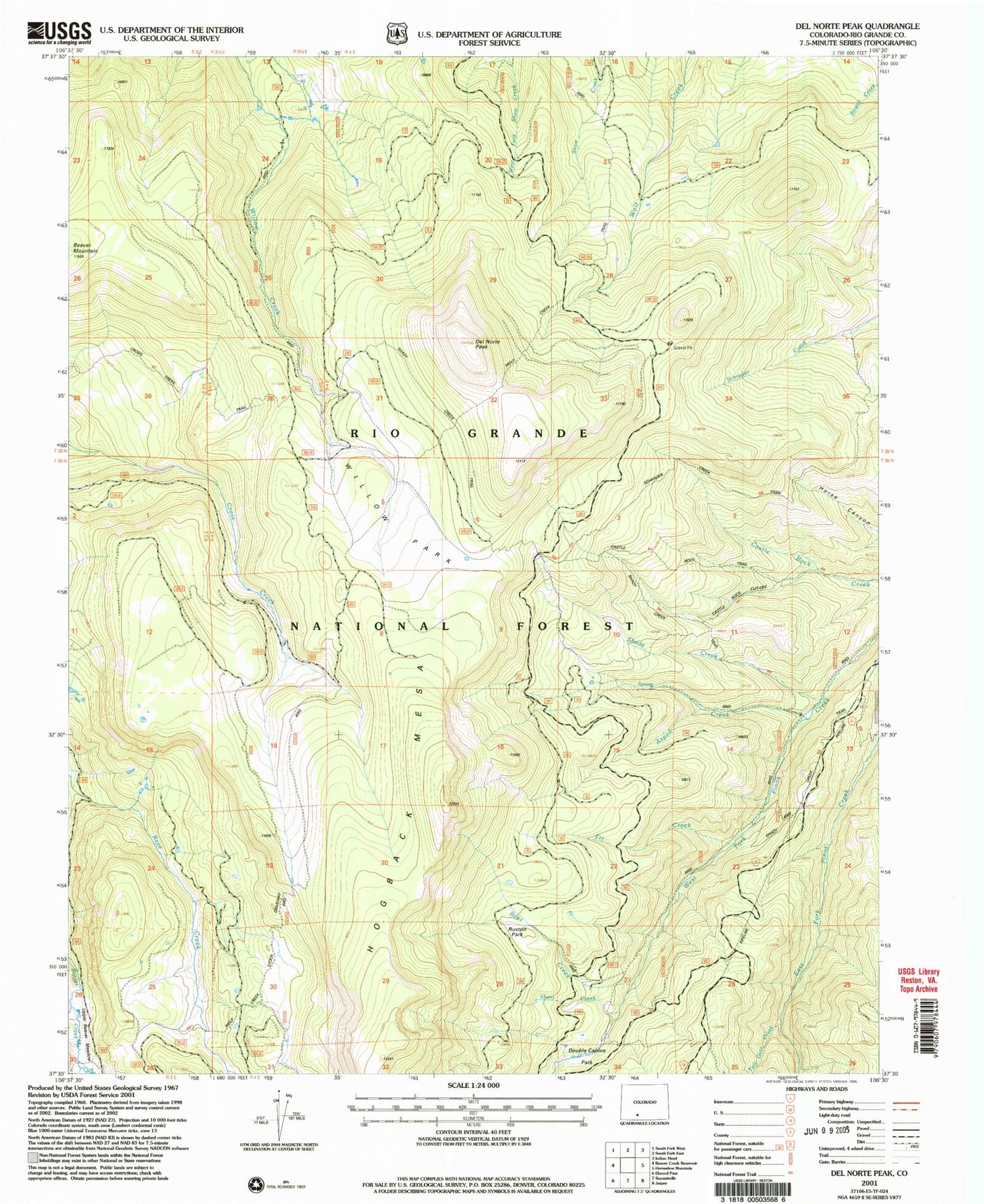 Classic USGS Del Norte Peak Colorado 7.5'x7.5' Topo Map Image