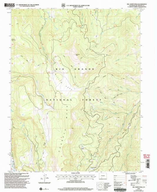 Classic USGS Del Norte Peak Colorado 7.5'x7.5' Topo Map Image