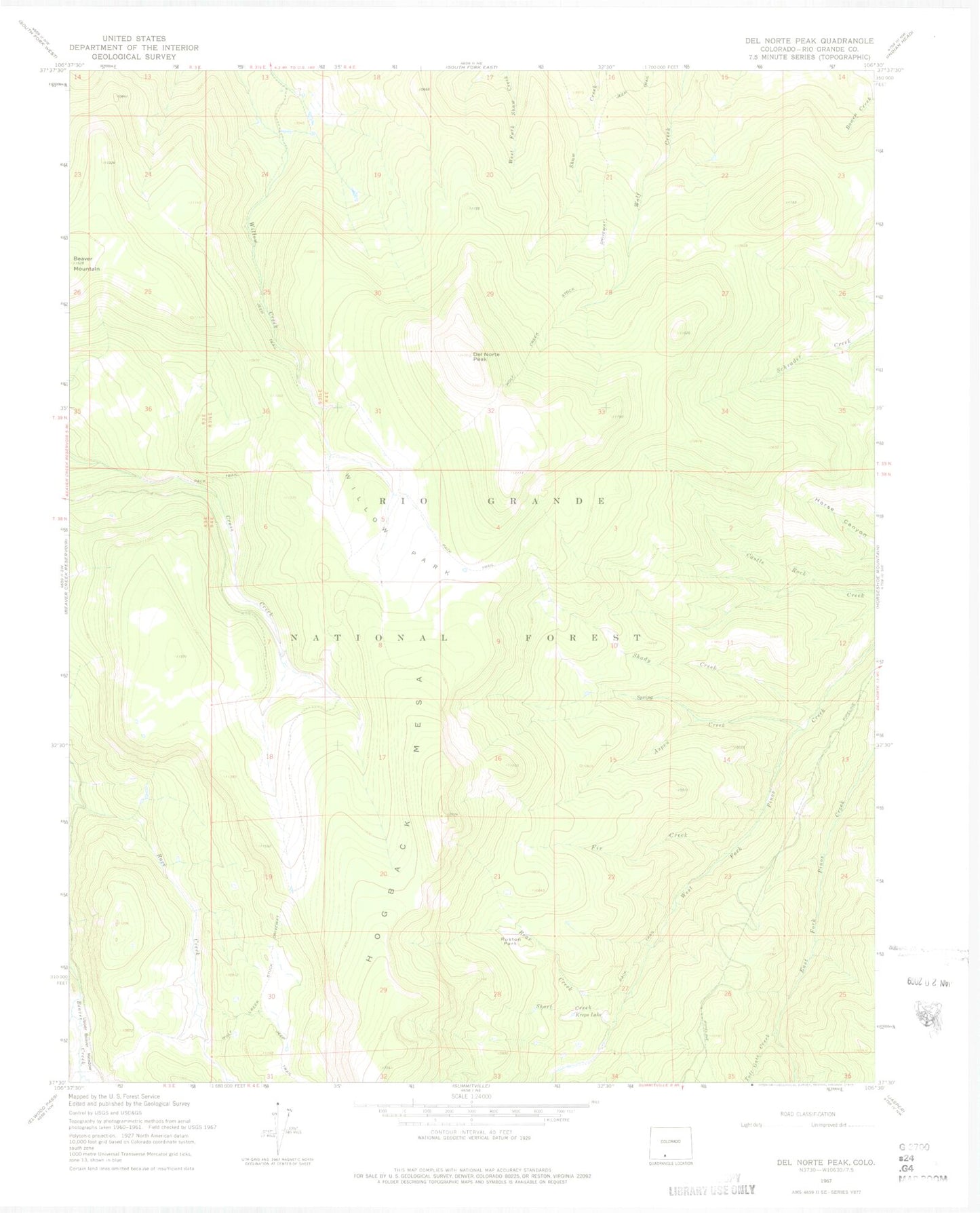 Classic USGS Del Norte Peak Colorado 7.5'x7.5' Topo Map Image