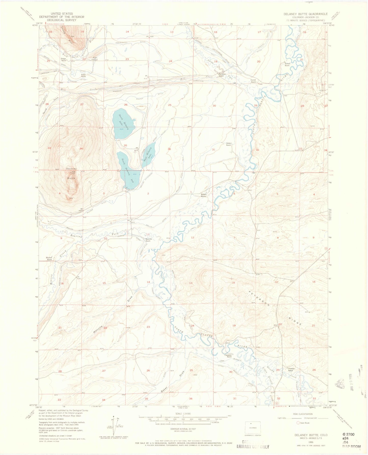 Classic USGS Delaney Butte Colorado 7.5'x7.5' Topo Map Image