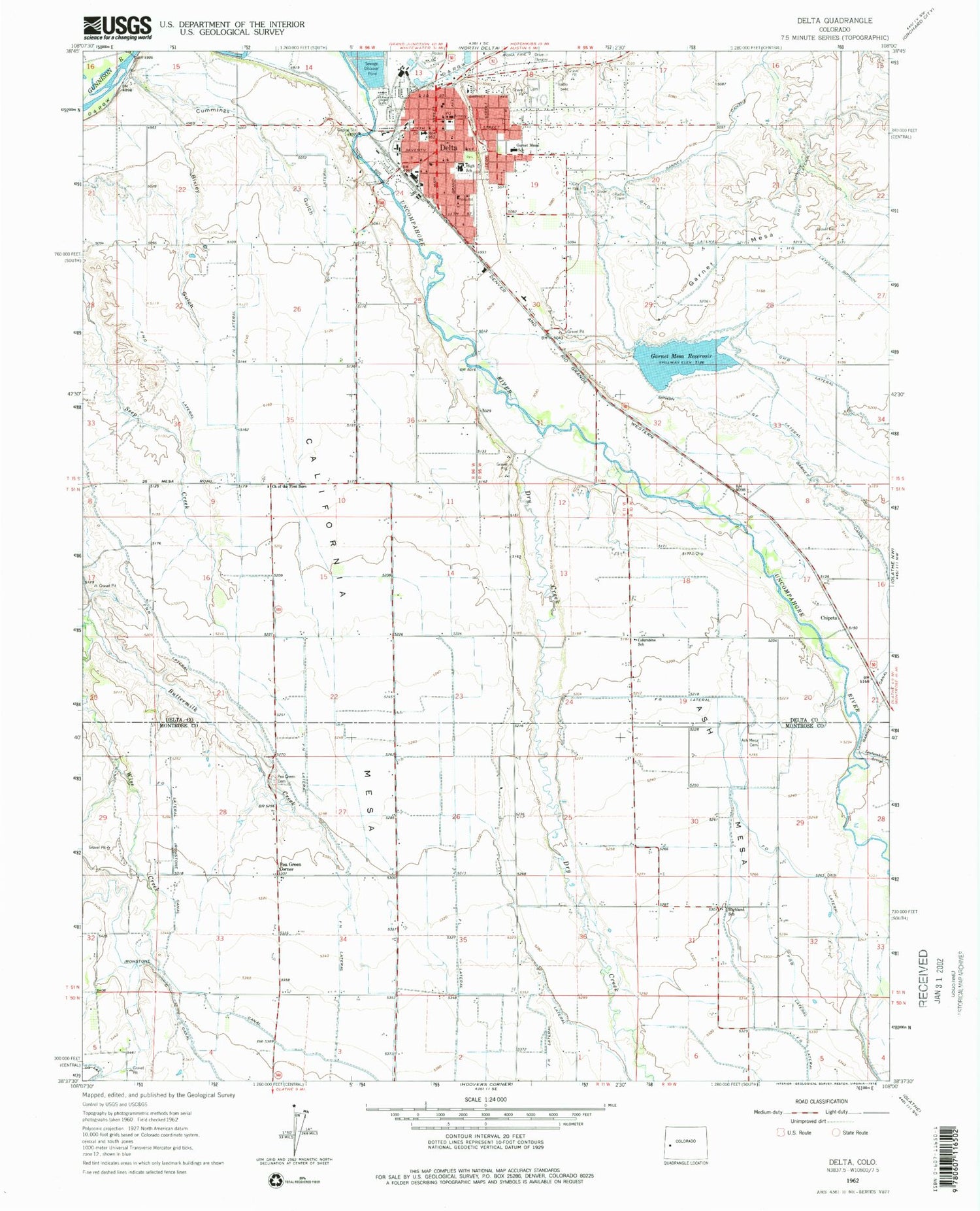 Classic USGS Delta Colorado 7.5'x7.5' Topo Map Image