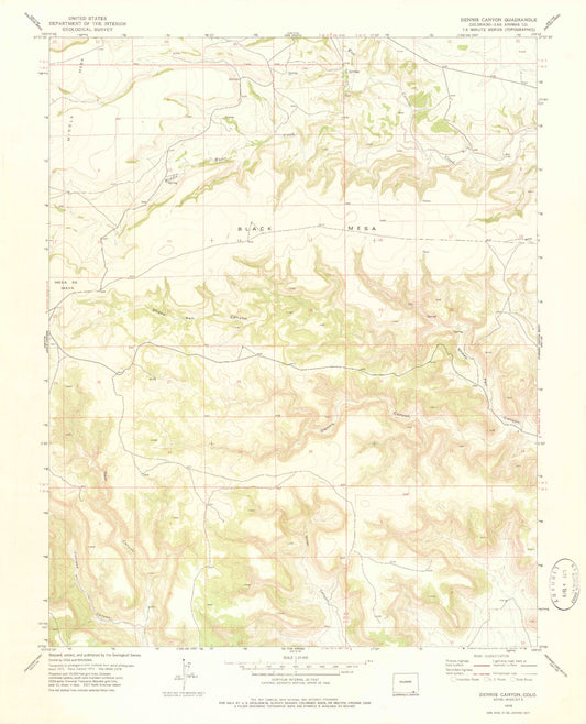 Classic USGS Dennis Canyon Colorado 7.5'x7.5' Topo Map Image