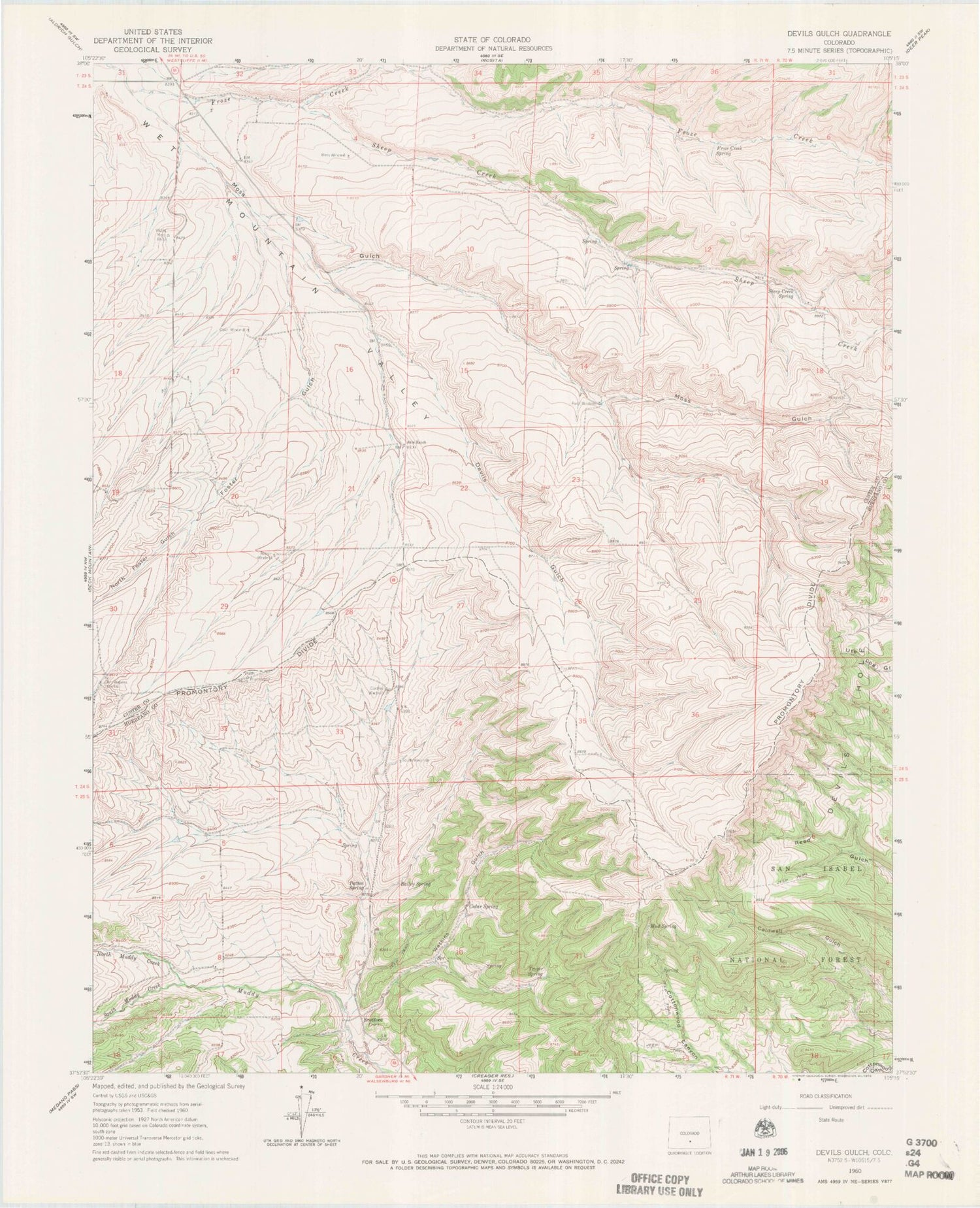 Classic USGS Devils Gulch Colorado 7.5'x7.5' Topo Map Image