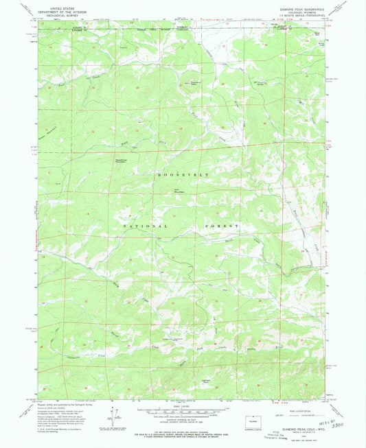 Classic USGS Diamond Peak Colorado 7.5'x7.5' Topo Map Image