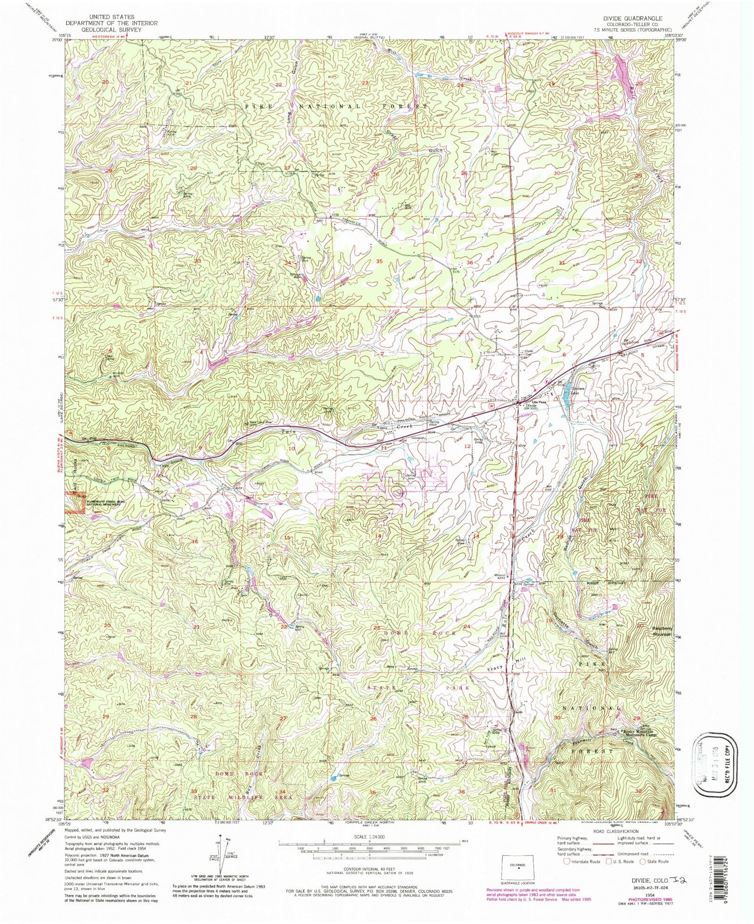Classic USGS Divide Colorado 7.5'x7.5' Topo Map Image