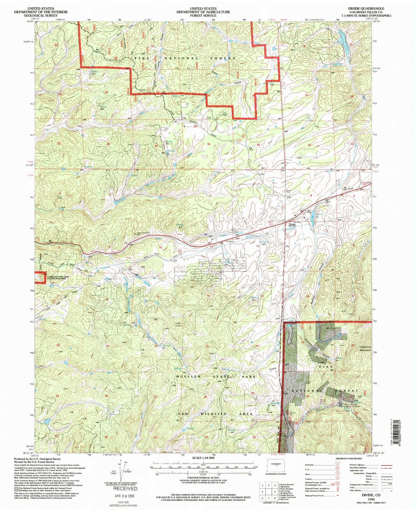Classic USGS Divide Colorado 7.5'x7.5' Topo Map Image