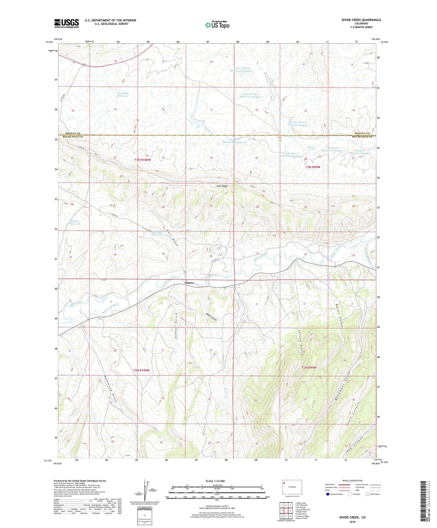 Divide Creek Colorado US Topo Map Image