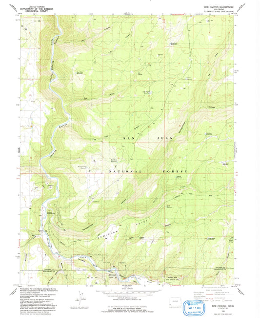 Classic USGS Doe Canyon Colorado 7.5'x7.5' Topo Map Image