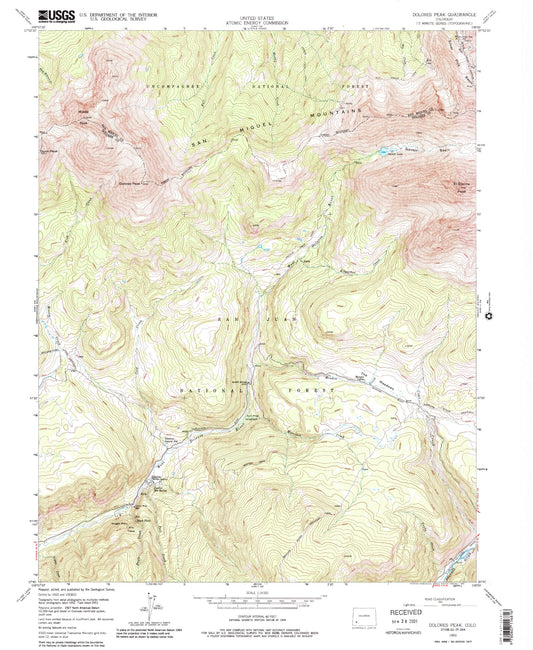 USGS Classic Dolores Peak Colorado 7.5'x7.5' Topo Map Image