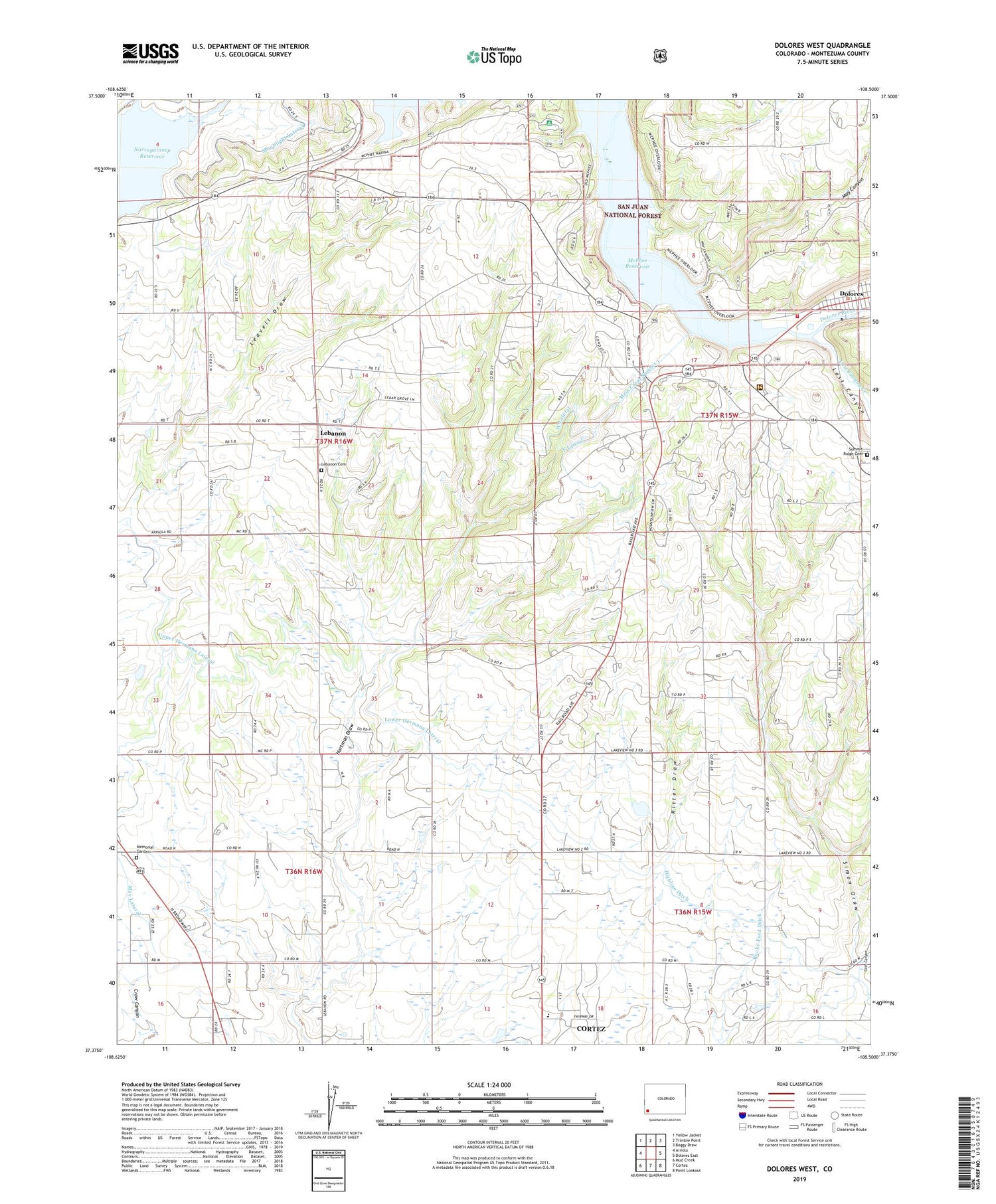 Dolores West Colorado US Topo Map Image