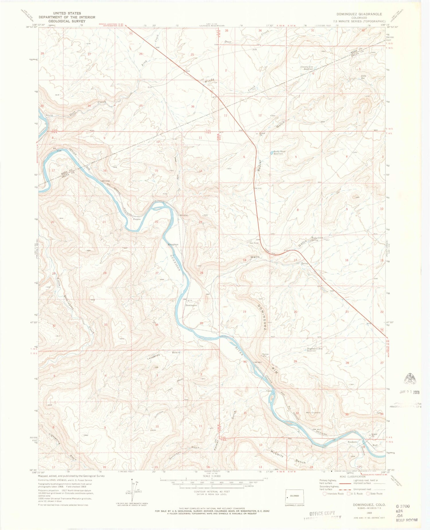 Classic USGS Dominguez Colorado 7.5'x7.5' Topo Map Image