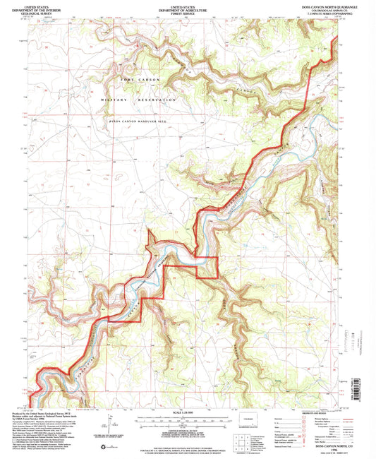 Classic USGS Doss Canyon North Colorado 7.5'x7.5' Topo Map Image