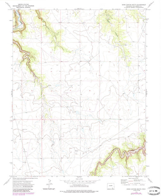 Classic USGS Doss Canyon South Colorado 7.5'x7.5' Topo Map Image