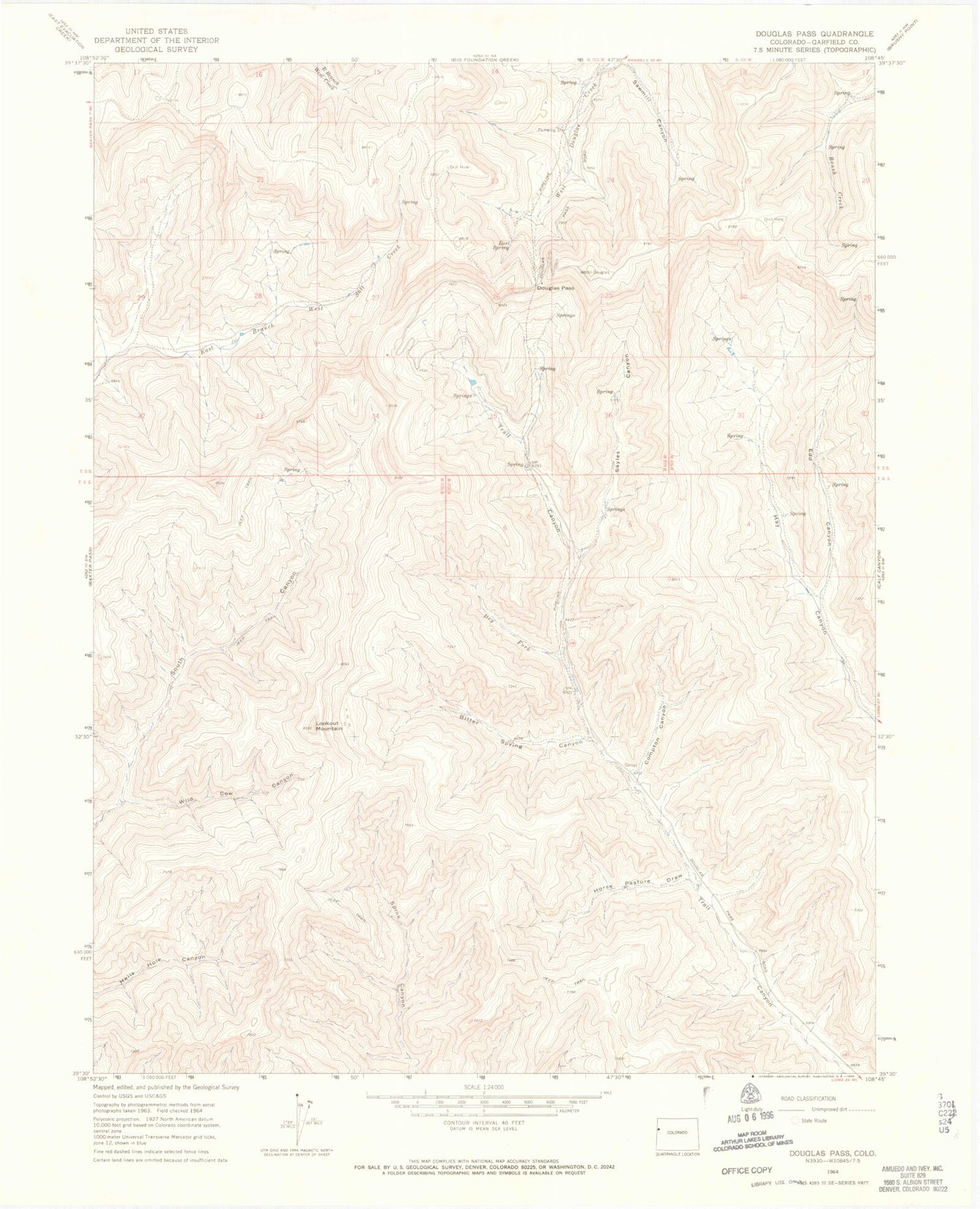 Classic USGS Douglas Pass Colorado 7.5'x7.5' Topo Map Image