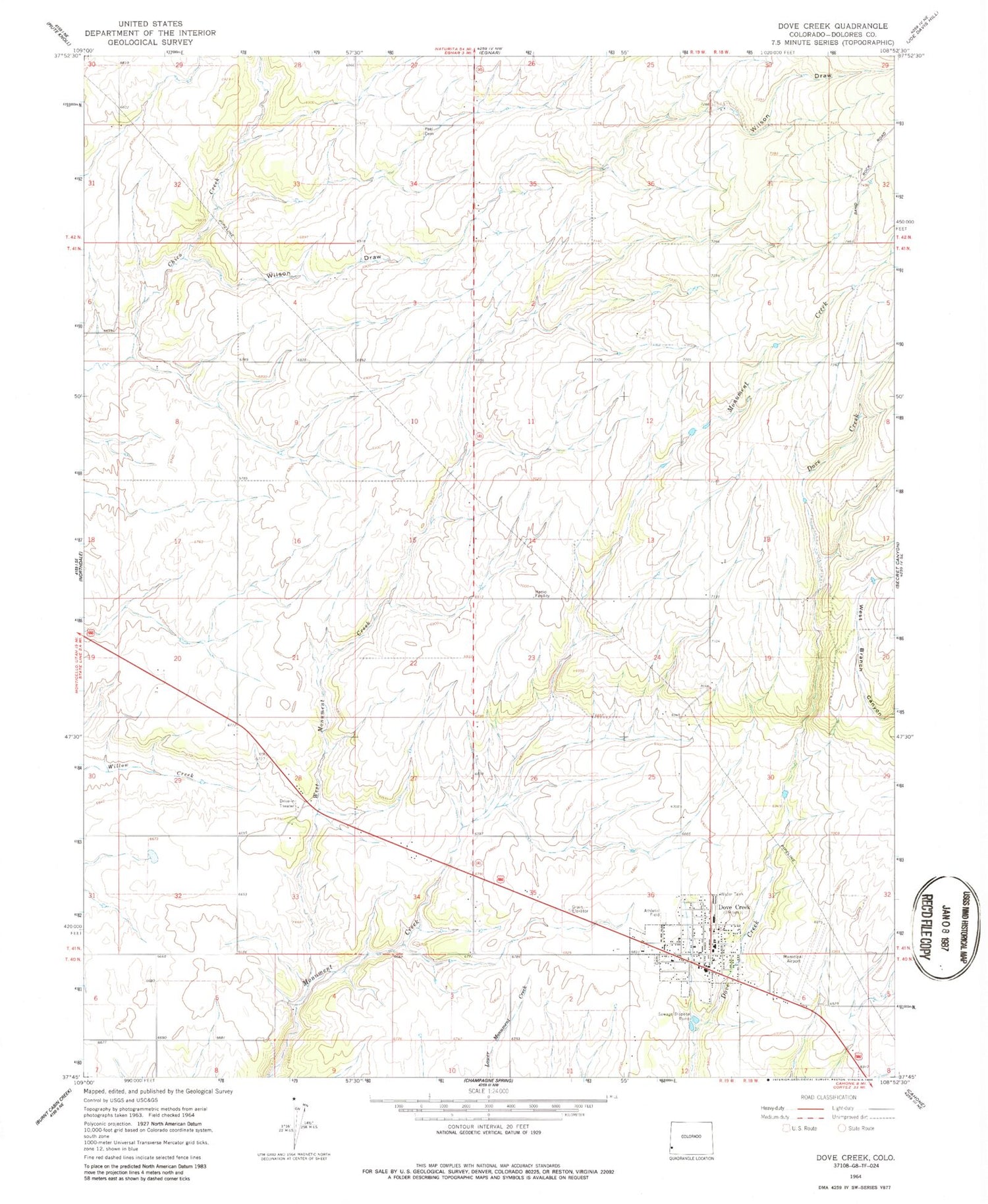 Classic USGS Dove Creek Colorado 7.5'x7.5' Topo Map Image