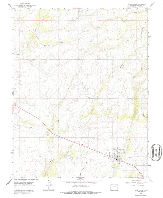 Classic USGS Dove Creek Colorado 7.5'x7.5' Topo Map Image