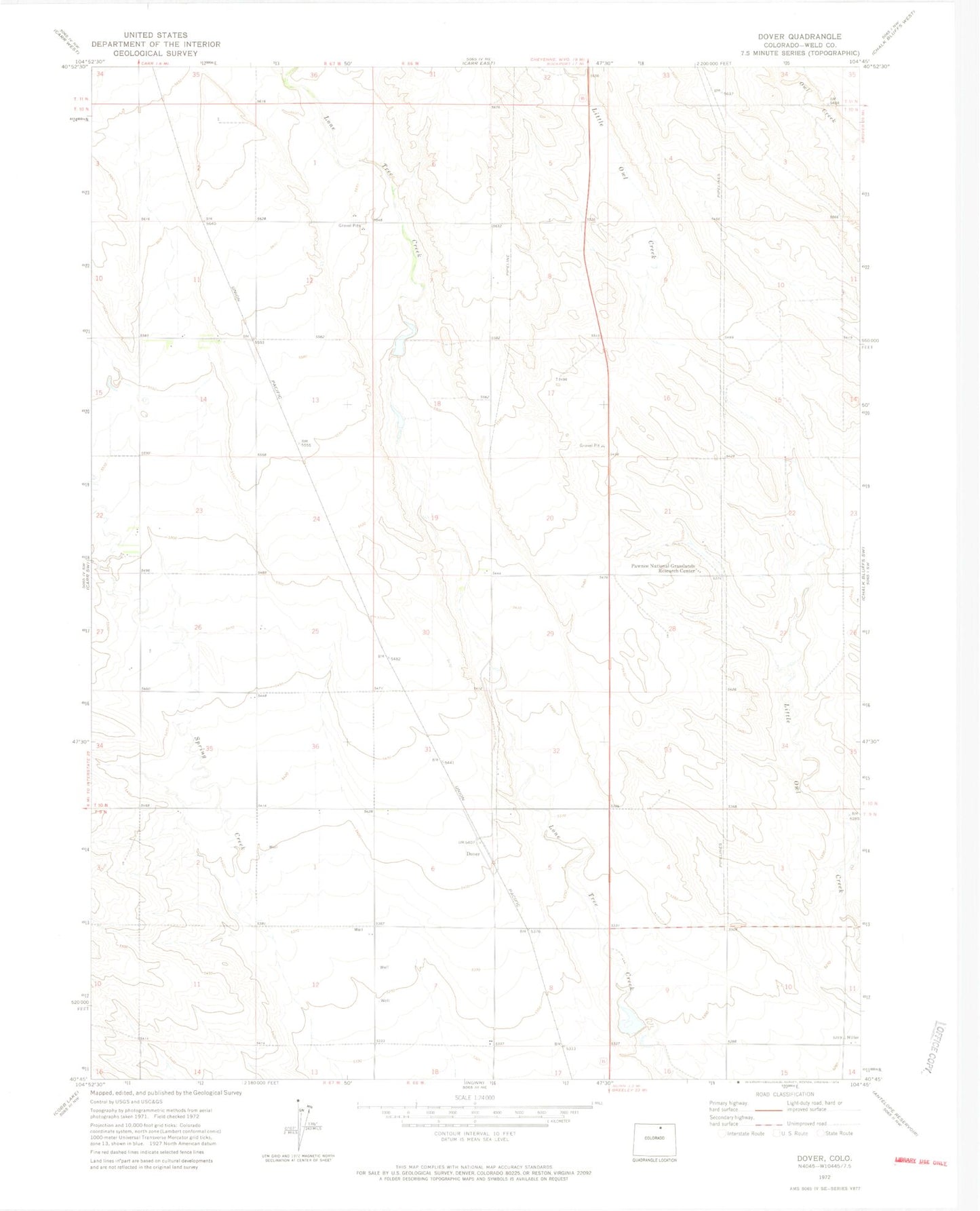 Classic USGS Dover Colorado 7.5'x7.5' Topo Map Image