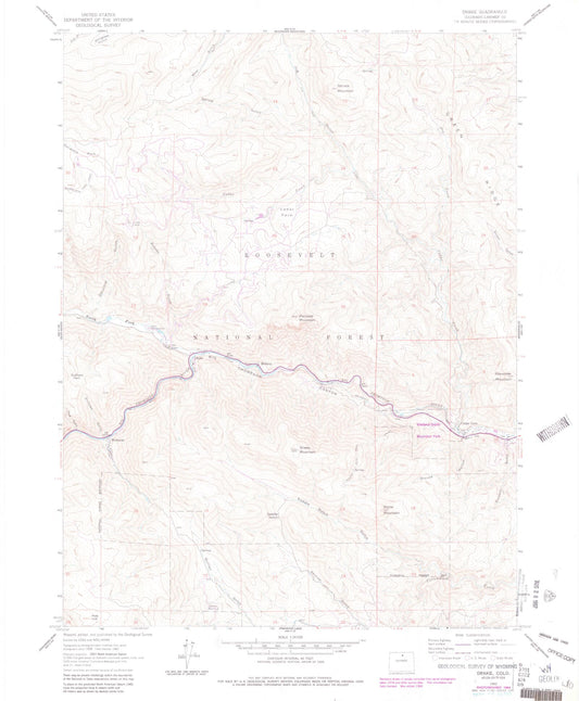Classic USGS Drake Colorado 7.5'x7.5' Topo Map Image