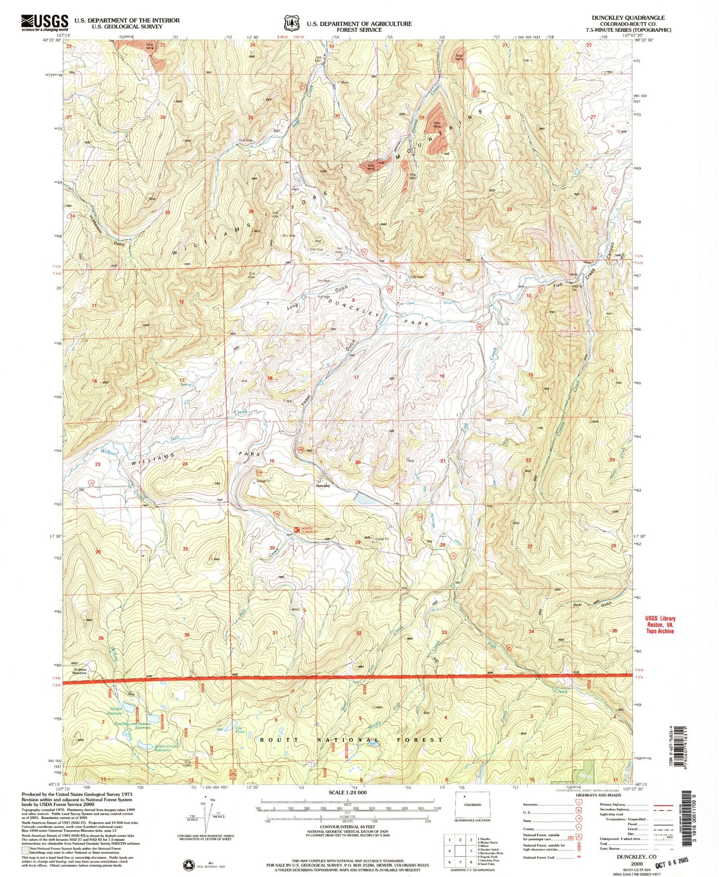 Classic USGS Dunckley Colorado 7.5'x7.5' Topo Map Image