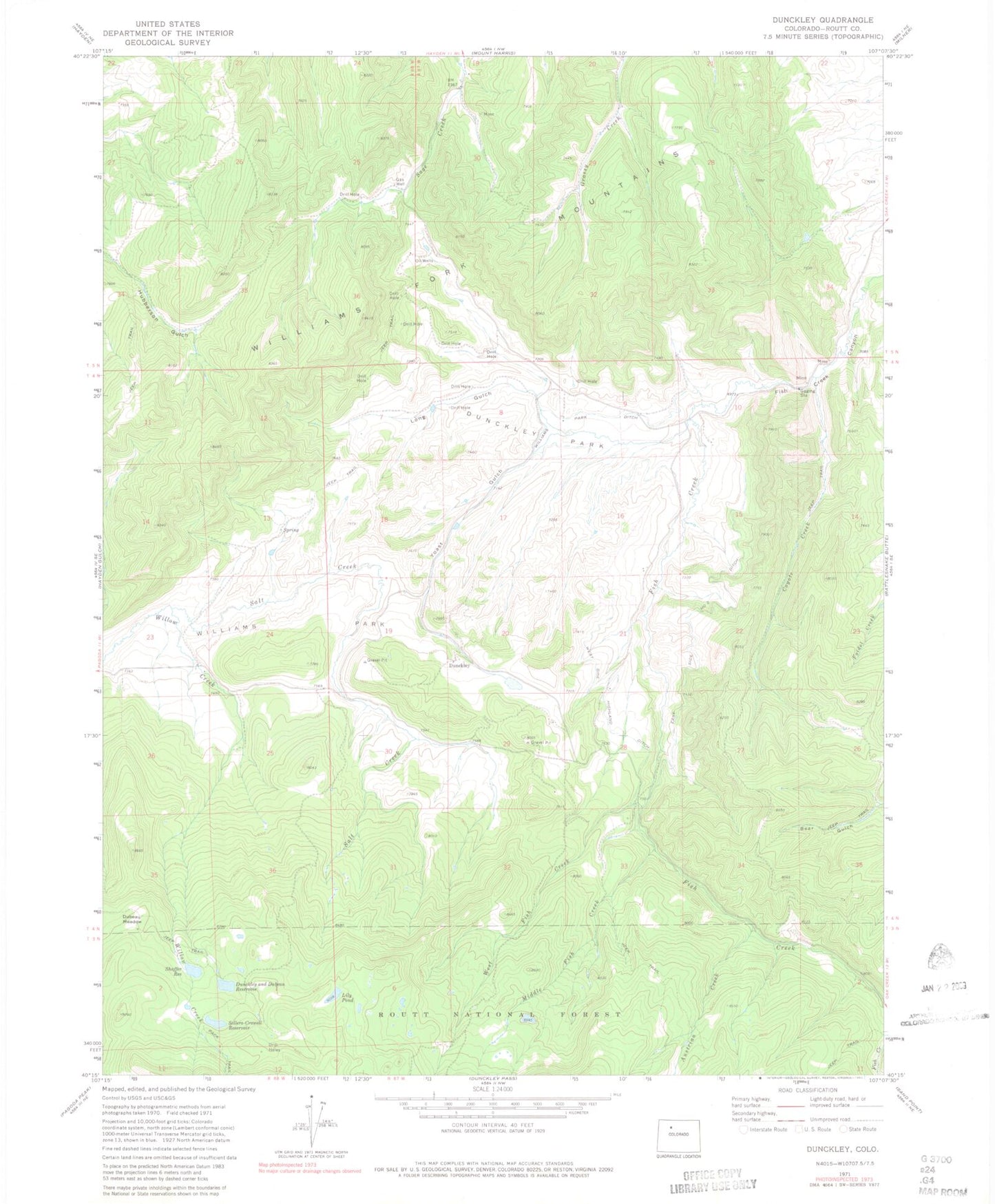 Classic USGS Dunckley Colorado 7.5'x7.5' Topo Map Image