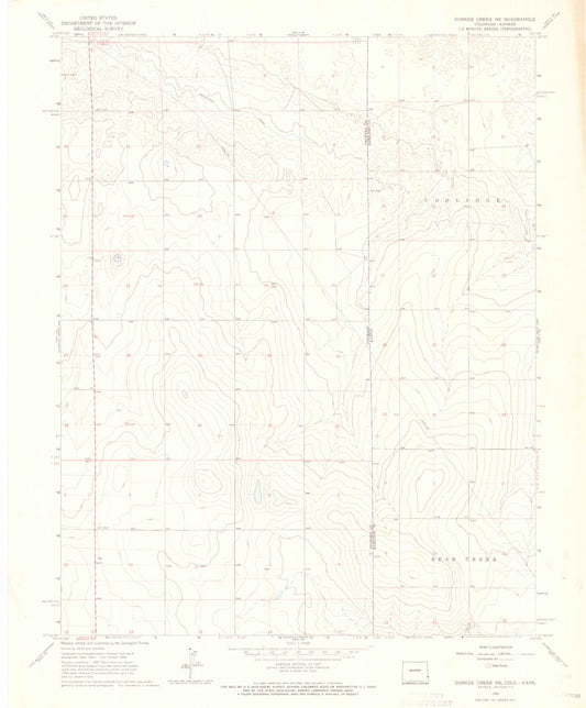 Classic USGS Durkee Creek NE Colorado 7.5'x7.5' Topo Map Image