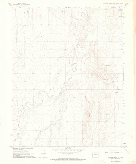 Classic USGS Durkee Creek NW Colorado 7.5'x7.5' Topo Map Image