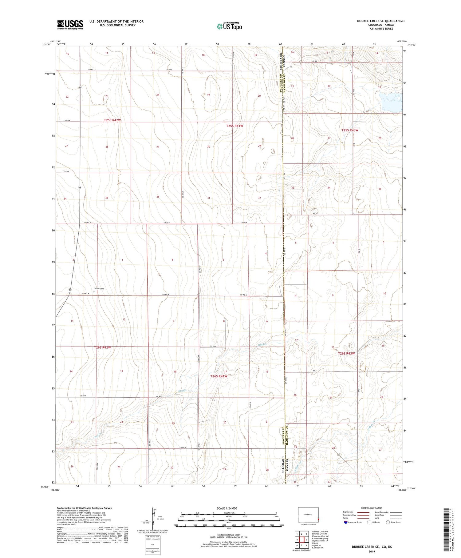 Durkee Creek SE Colorado US Topo Map Image