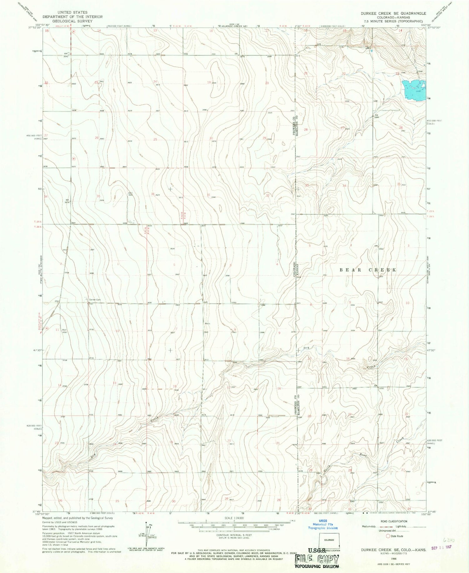 Classic USGS Durkee Creek SE Colorado 7.5'x7.5' Topo Map Image