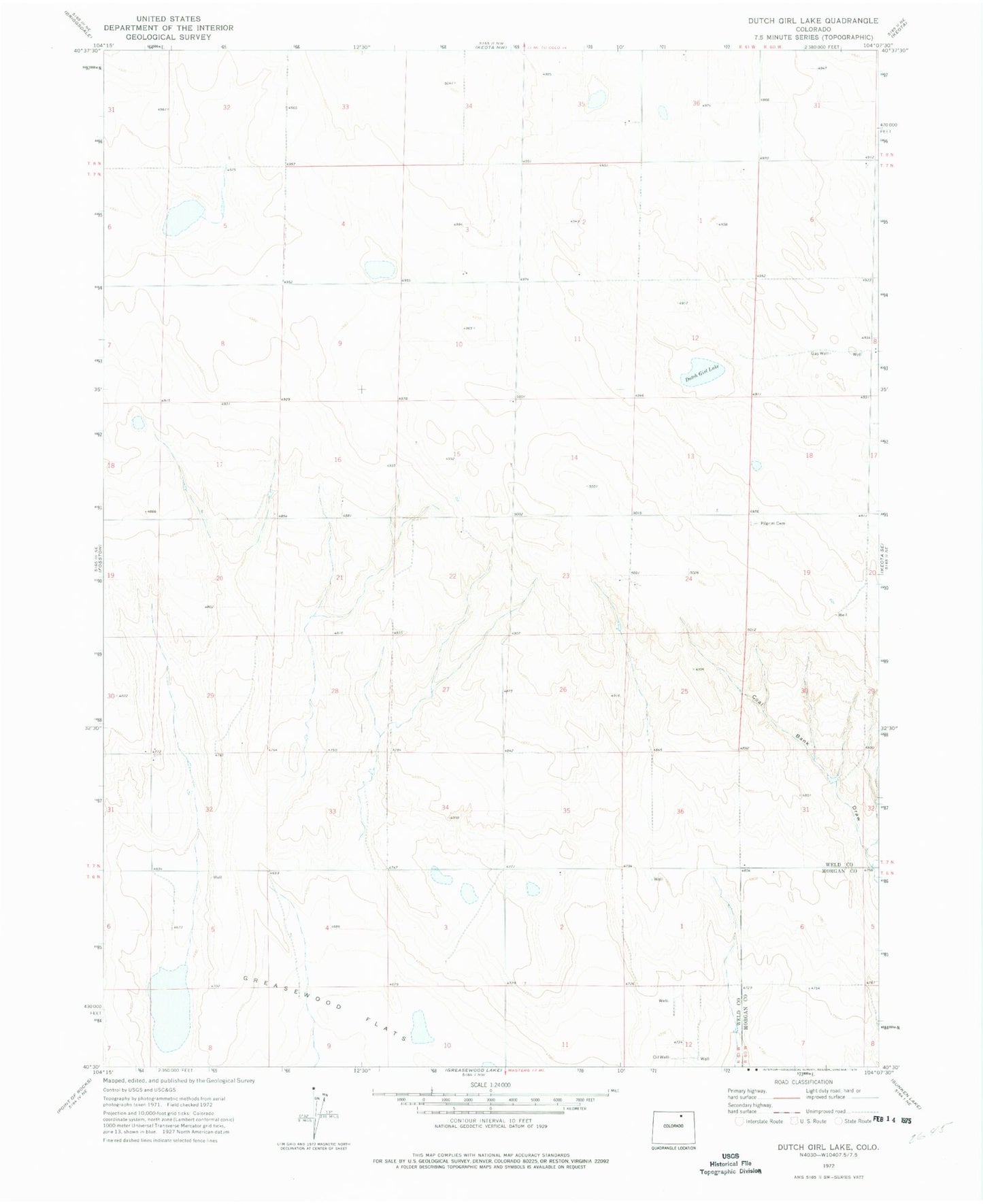 Classic USGS Dutch Girl Lake Colorado 7.5'x7.5' Topo Map Image