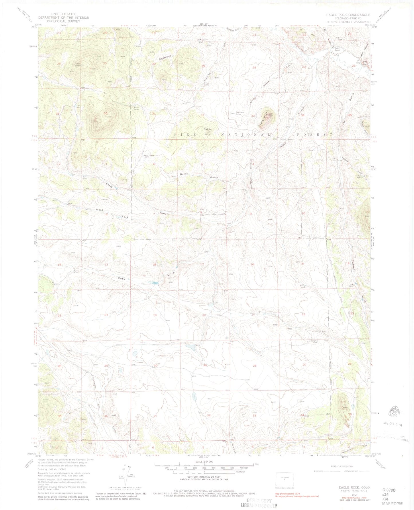 Classic USGS Eagle Rock Colorado 7.5'x7.5' Topo Map Image