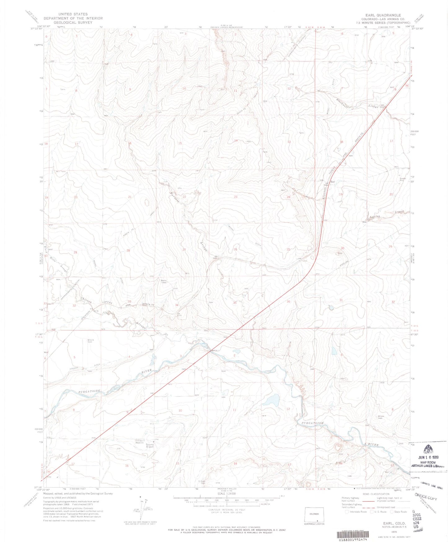 Classic USGS Earl Colorado 7.5'x7.5' Topo Map Image