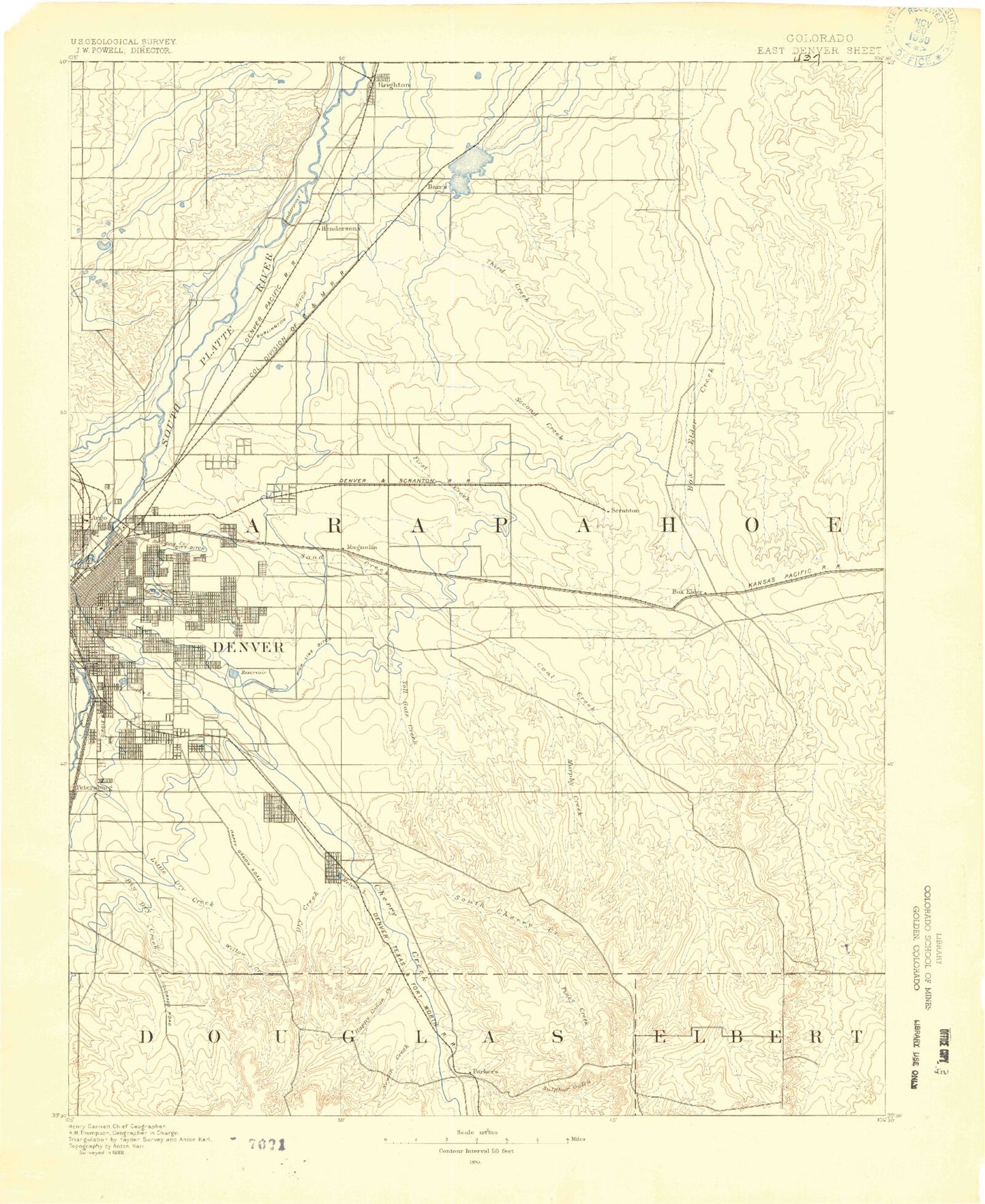 Historic 1890 East Denver Colorado 30'x30' Topo Map Image