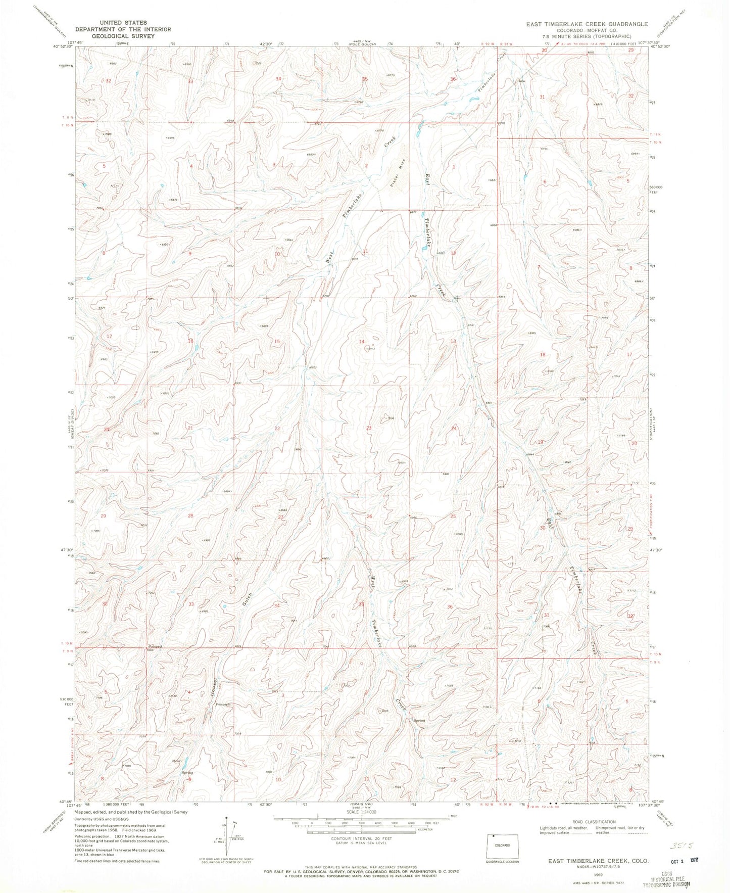 Classic USGS East Timberlake Creek Colorado 7.5'x7.5' Topo Map Image