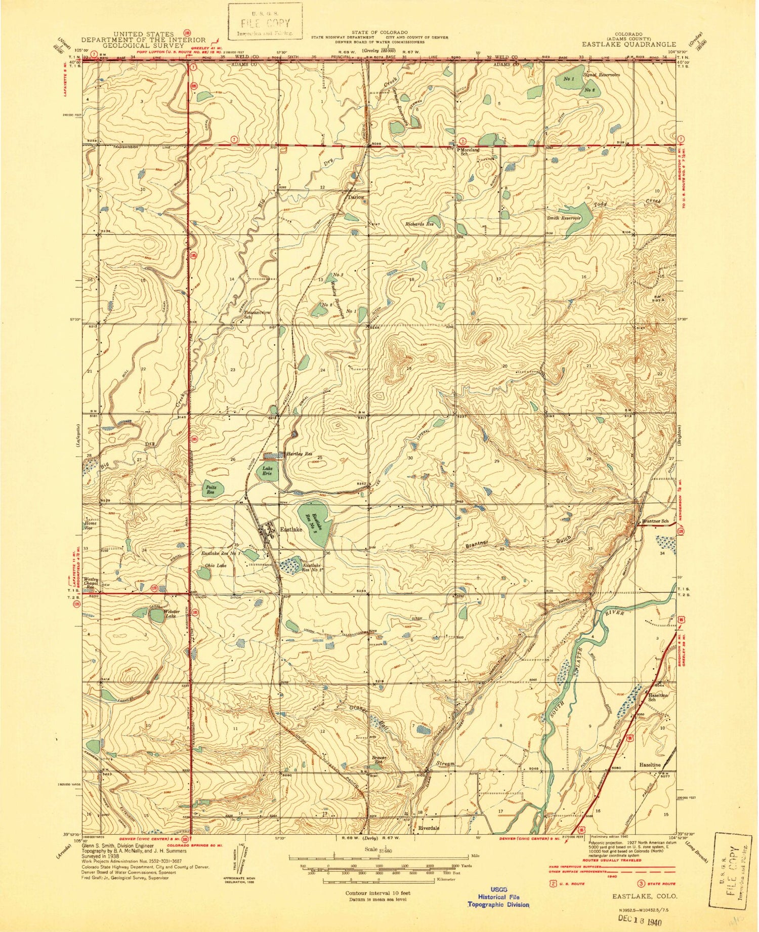 Classic USGS Eastlake Colorado 7.5'x7.5' Topo Map Image