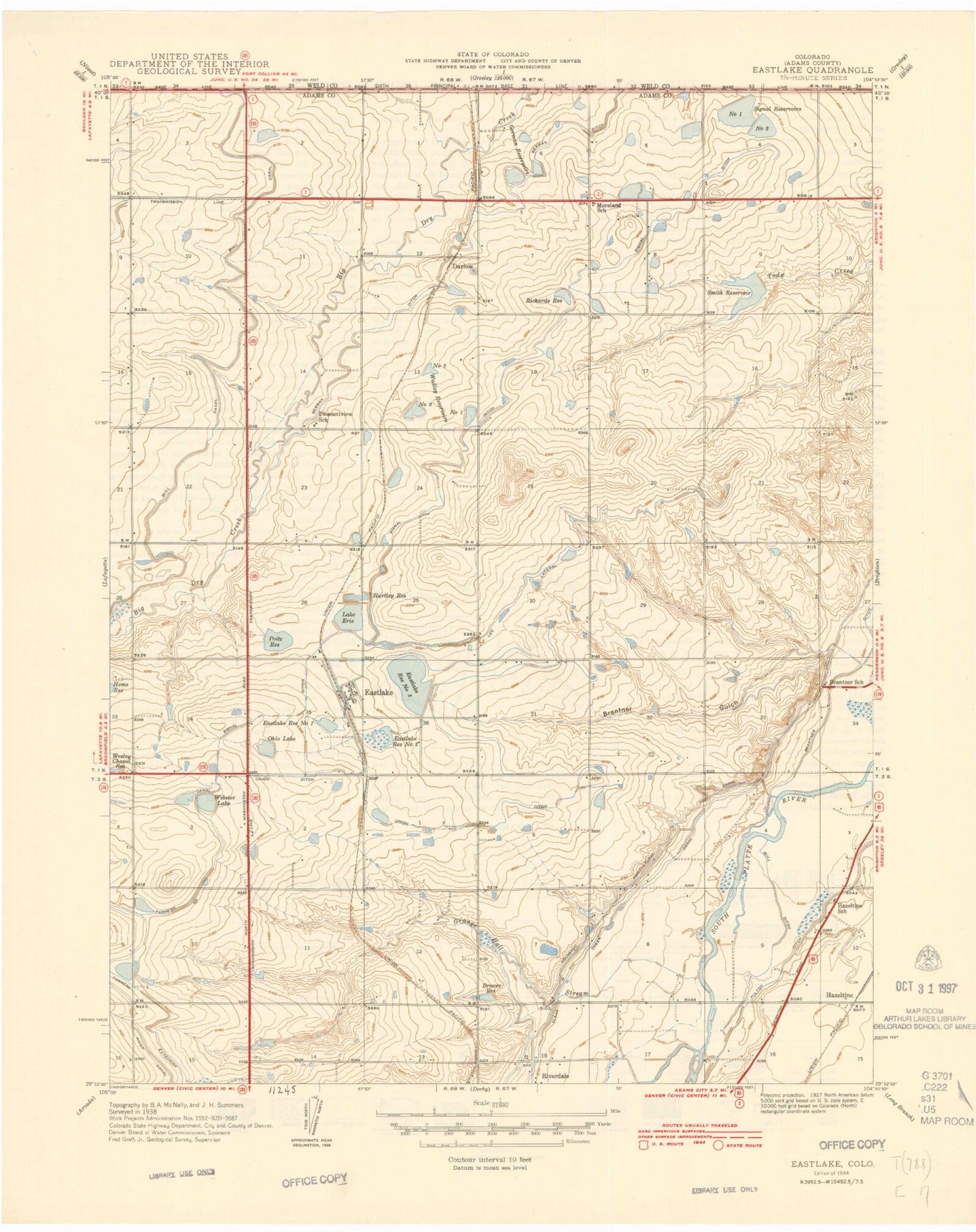 Classic USGS Eastlake Colorado 7.5'x7.5' Topo Map Image