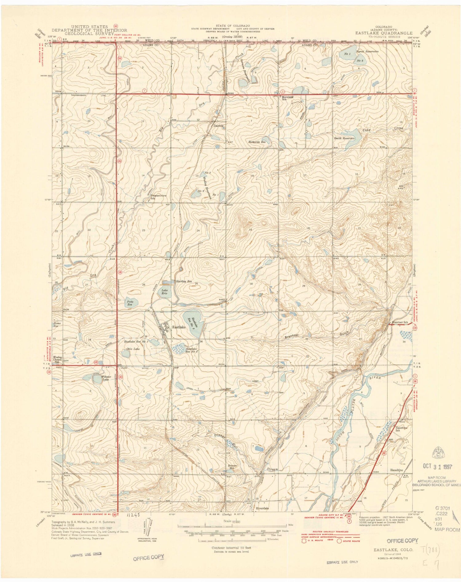 Classic USGS Eastlake Colorado 7.5'x7.5' Topo Map Image