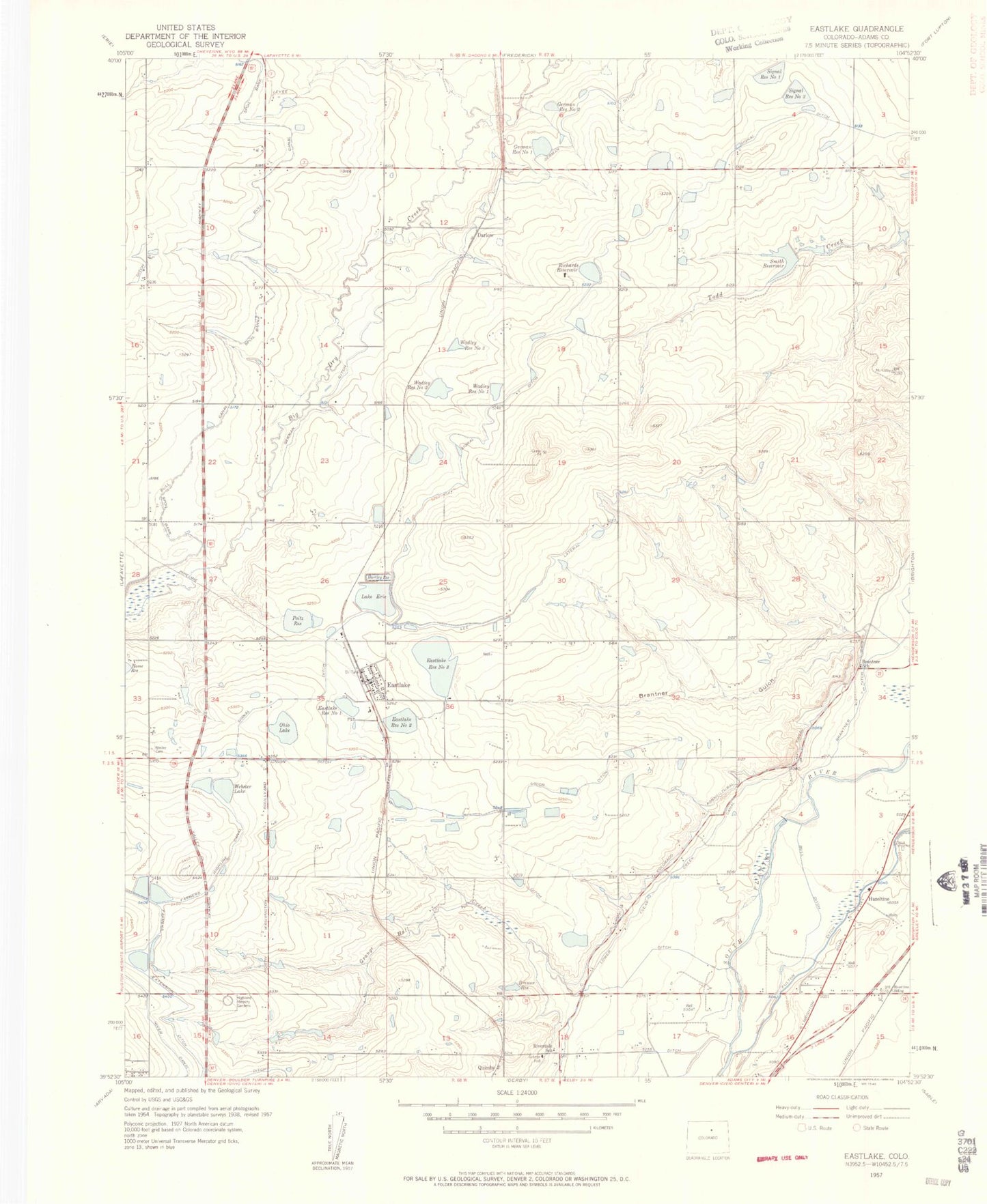 Classic USGS Eastlake Colorado 7.5'x7.5' Topo Map Image