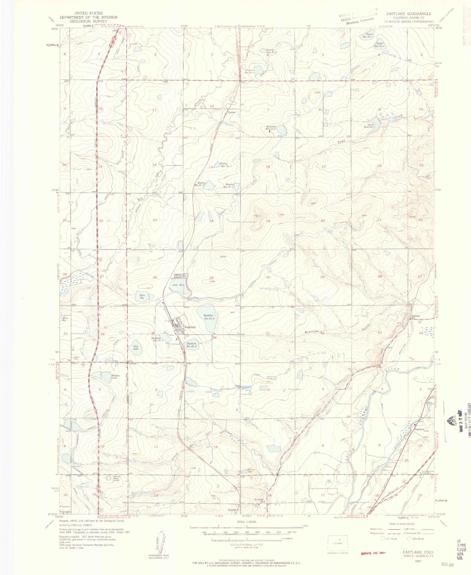 Classic USGS Eastlake Colorado 7.5'x7.5' Topo Map Image
