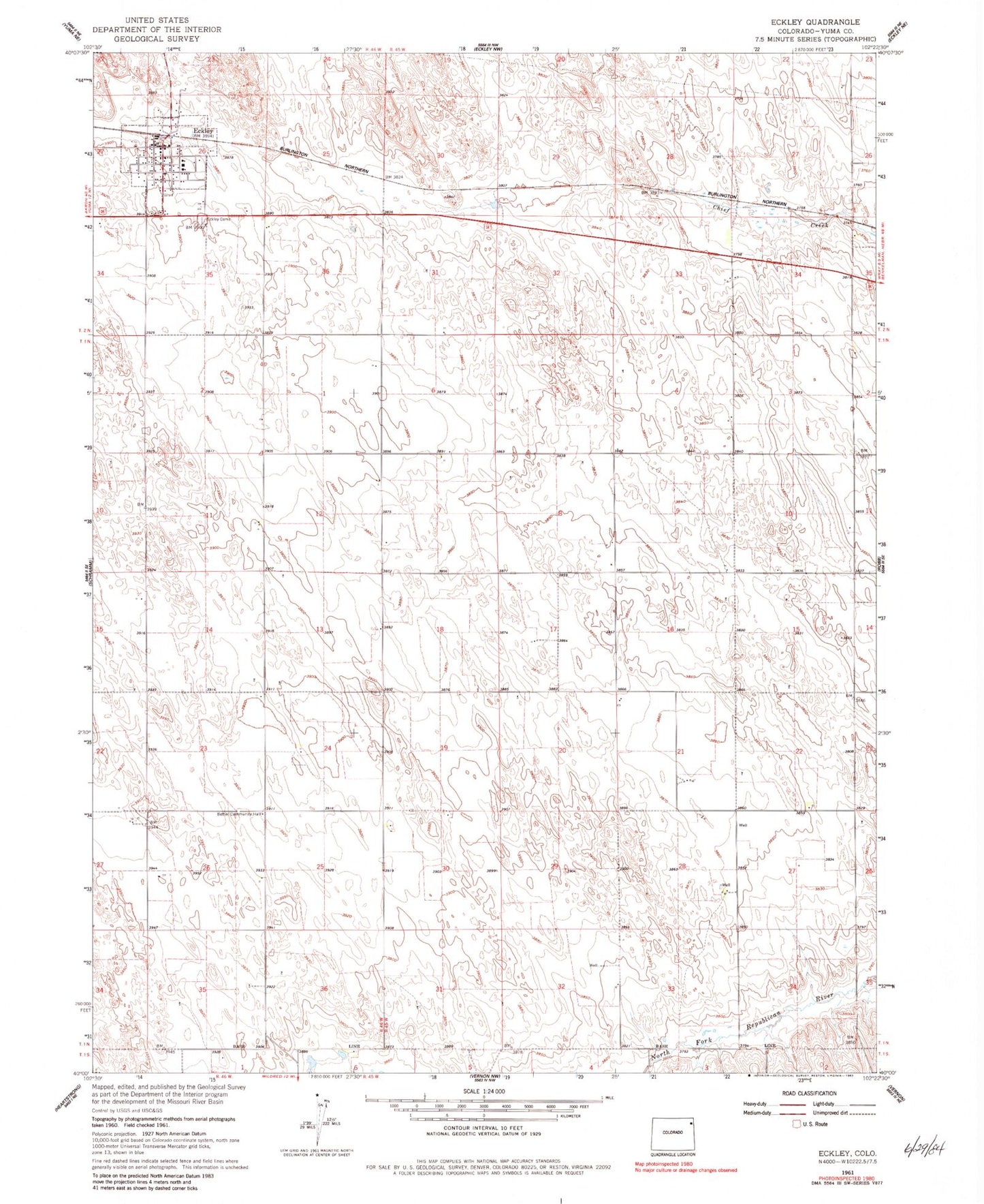 Classic USGS Eckley Colorado 7.5'x7.5' Topo Map Image
