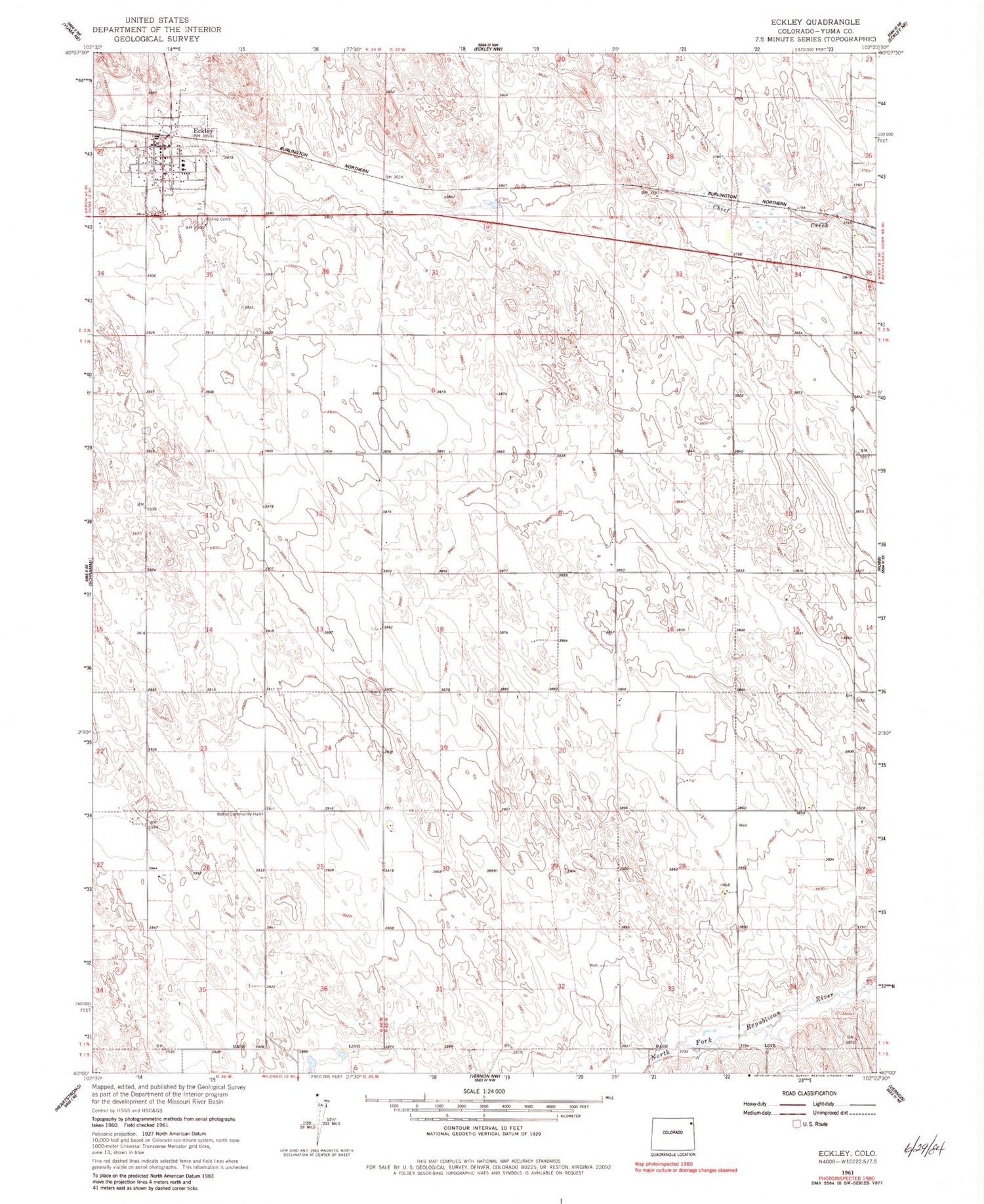 Classic USGS Eckley Colorado 7.5'x7.5' Topo Map Image